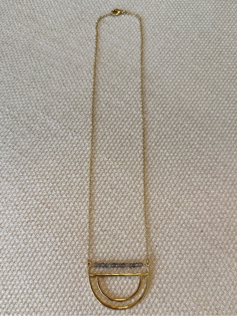 Gold Semi-Circle Pendant Necklace with Gemstone Beaded Accent - Women Jewelry